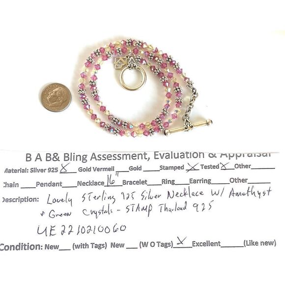 UE# Amethyst Crystal & Sterling 925 Silver Beaded Necklace - Picture 10 of 10